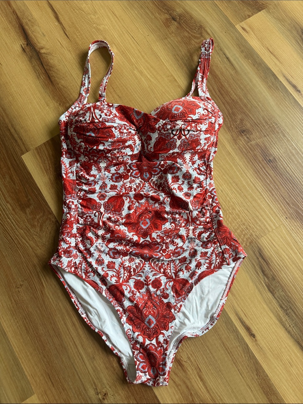 Red Floral One-Piece Swimsuit with Built-In Support